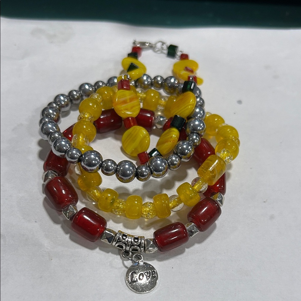 Colorful Beaded Bracelet Set with Silver Accents